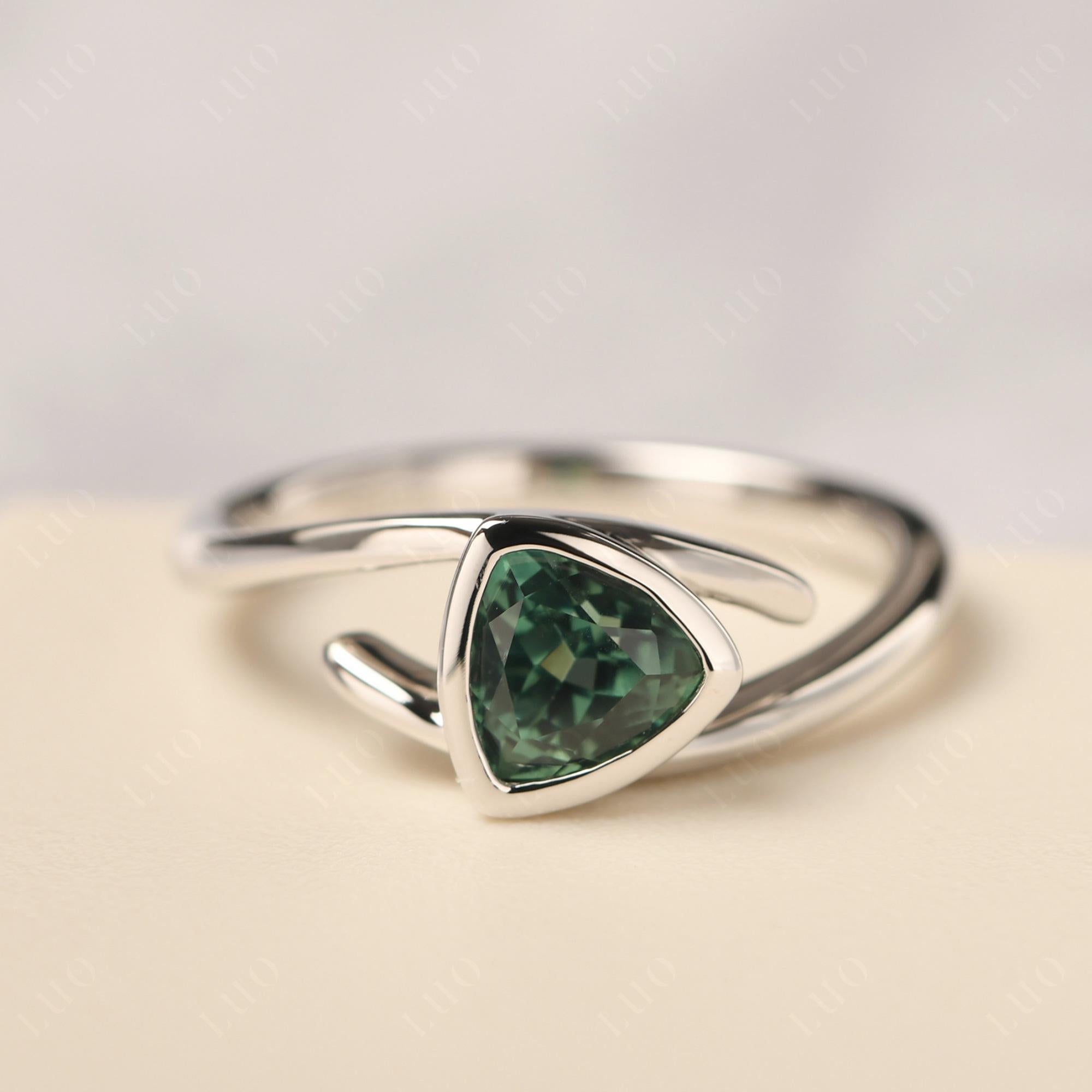 Lab Created Green Sapphire Bezel Set Bypass Solitaire Ring - LUO Jewelry