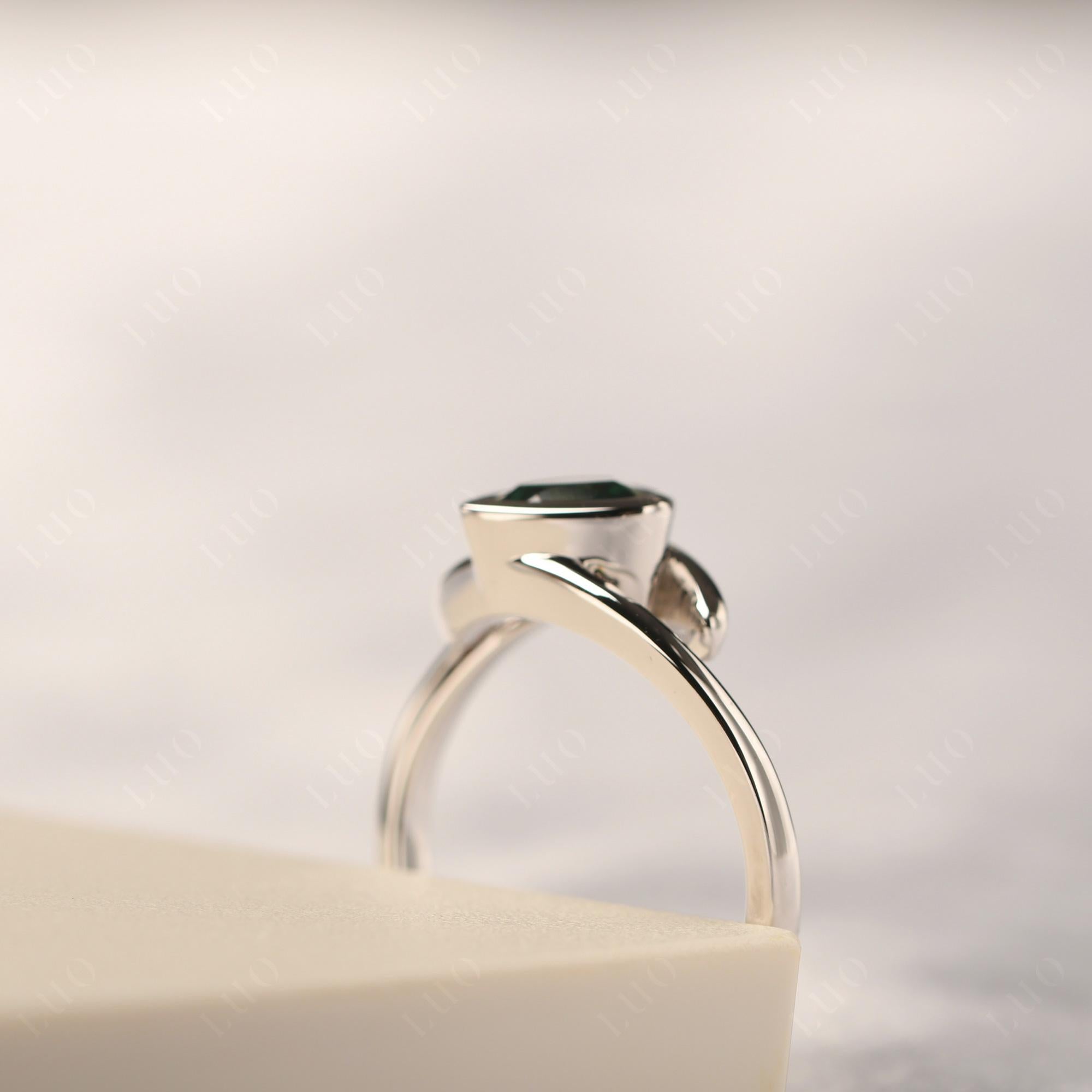 Lab Created Green Sapphire Bezel Set Bypass Solitaire Ring - LUO Jewelry