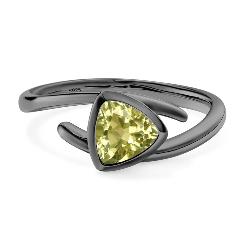 Lemon Quartz Bezel Set Bypass Solitaire Ring - LUO Jewelry #metal_black finish sterling silver