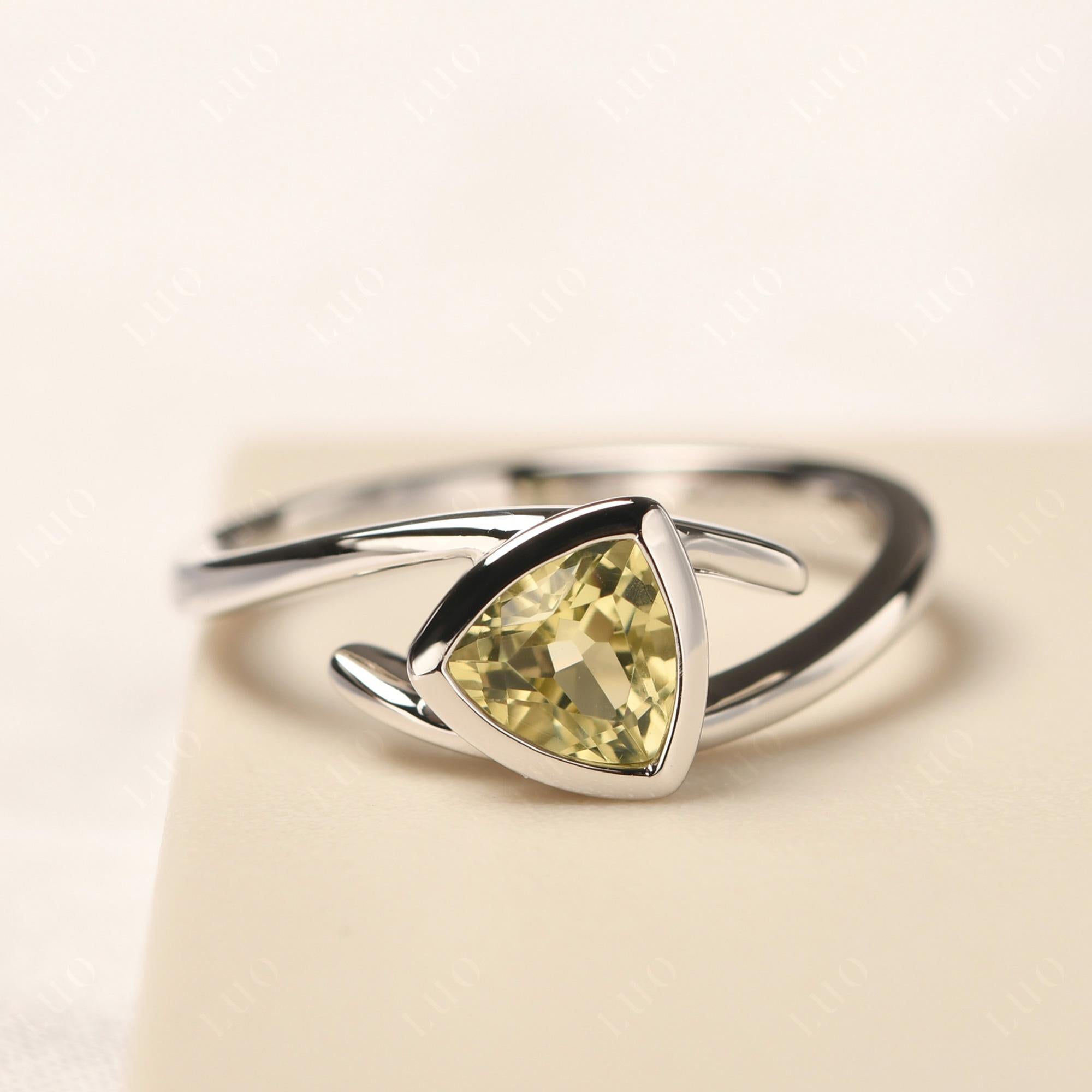 Lemon Quartz Bezel Set Bypass Solitaire Ring - LUO Jewelry