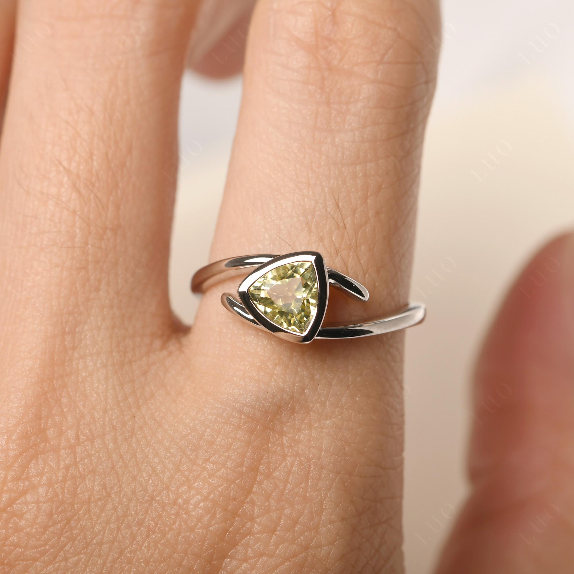 Lemon Quartz Bezel Set Bypass Solitaire Ring - LUO Jewelry