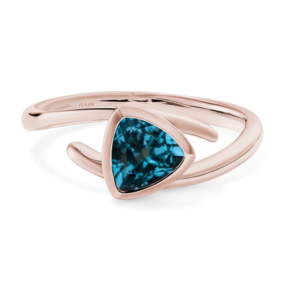 London Blue Topaz Bezel Set Bypass Solitaire Ring - LUO Jewelry #metal_14k rose gold