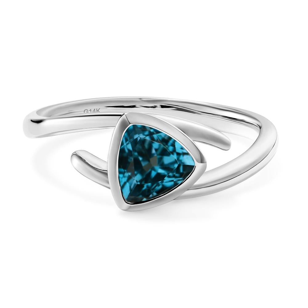 London Blue Topaz Bezel Set Bypass Solitaire Ring - LUO Jewelry #metal_14k white gold