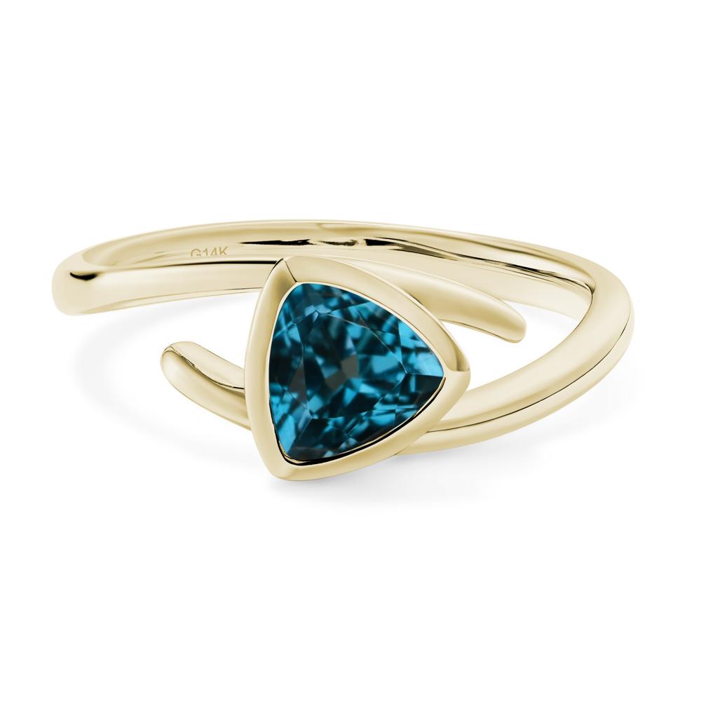 London Blue Topaz Bezel Set Bypass Solitaire Ring - LUO Jewelry #metal_14k yellow gold