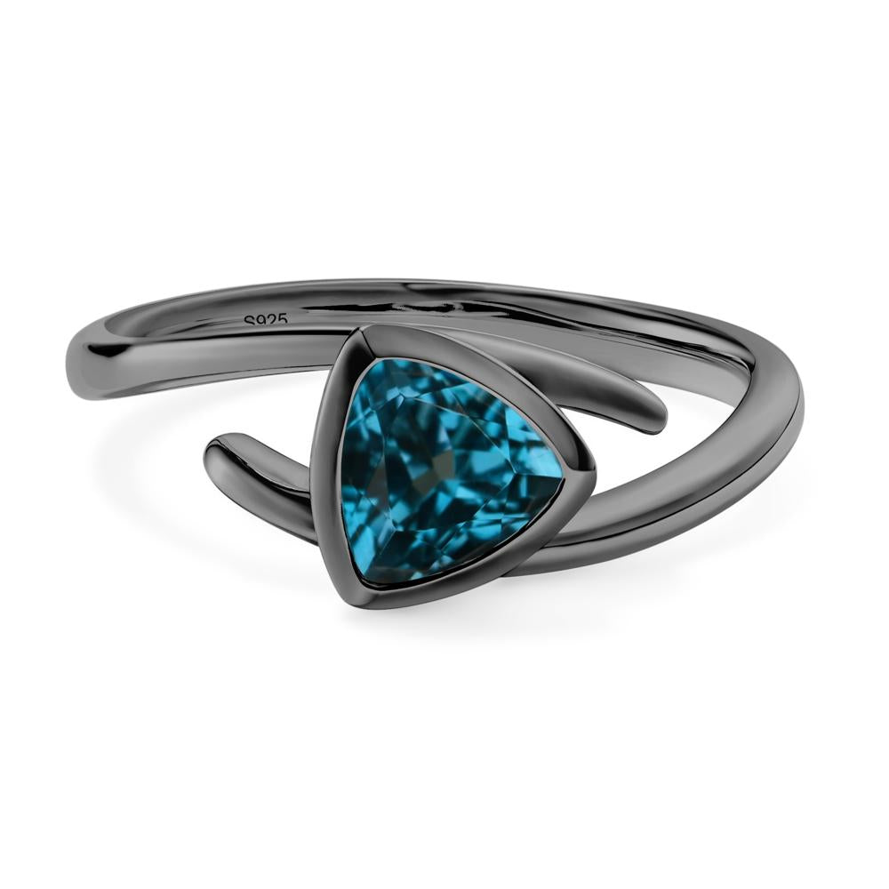 London Blue Topaz Bezel Set Bypass Solitaire Ring - LUO Jewelry #metal_black finish sterling silver