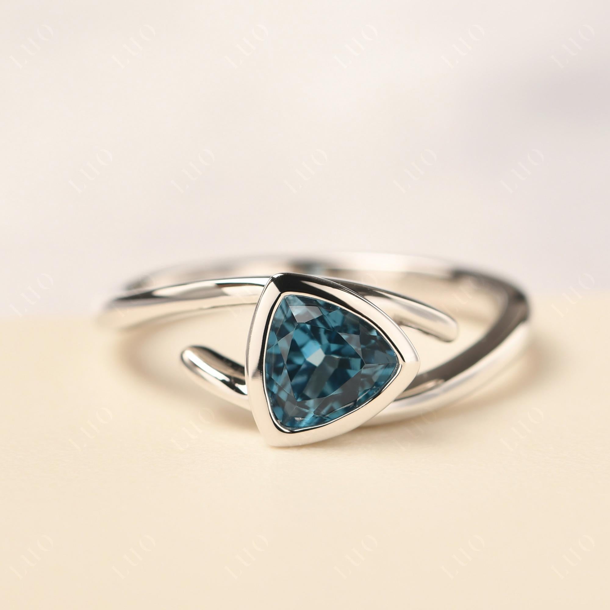 London Blue Topaz Bezel Set Bypass Solitaire Ring - LUO Jewelry