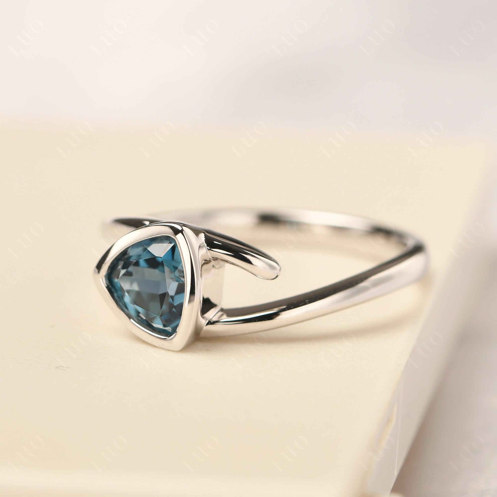 London Blue Topaz Bezel Set Bypass Solitaire Ring - LUO Jewelry