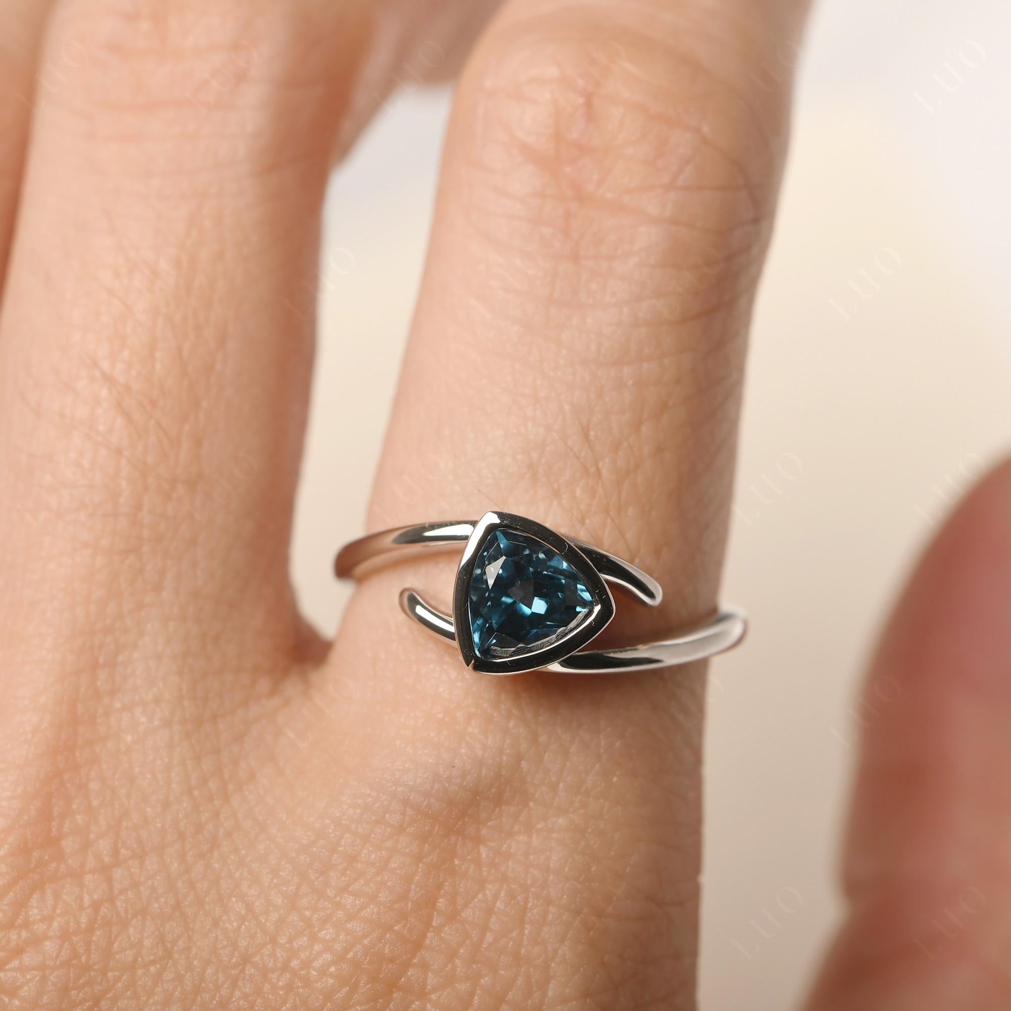 London Blue Topaz Bezel Set Bypass Solitaire Ring - LUO Jewelry