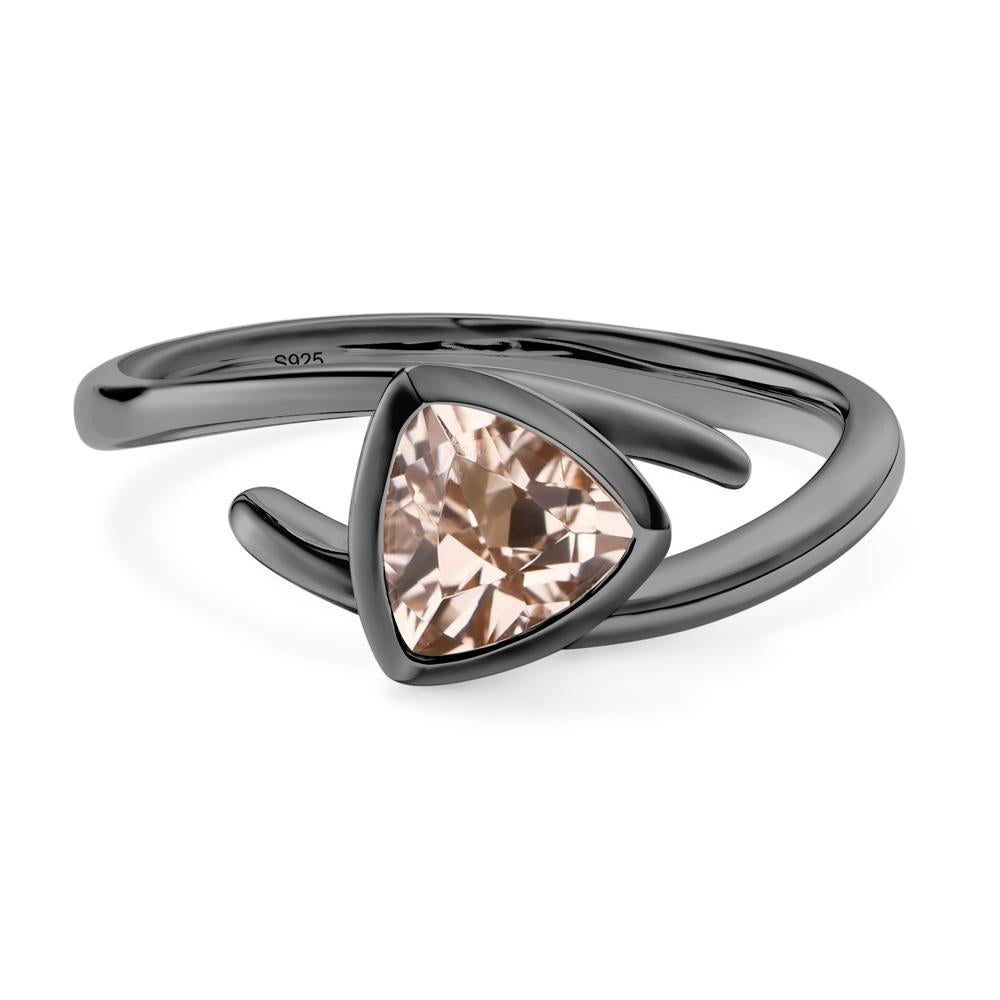 Morganite Bezel Set Bypass Solitaire Ring - LUO Jewelry #metal_black finish sterling silver
