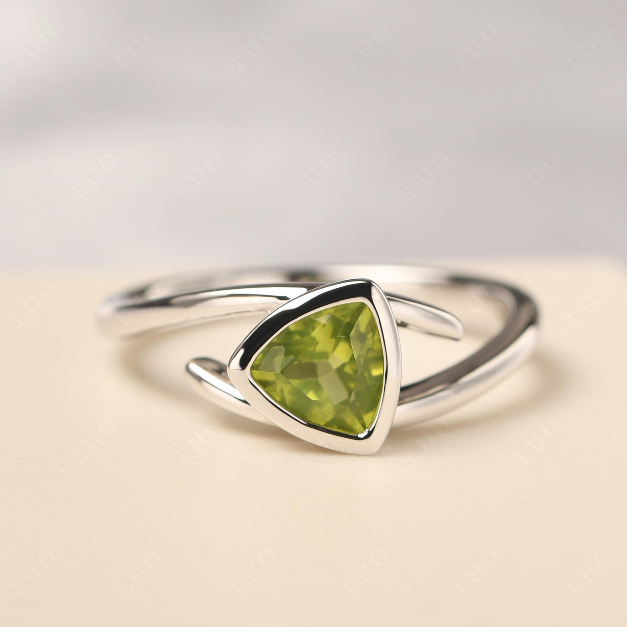 Peridot Bezel Set Bypass Solitaire Ring - LUO Jewelry