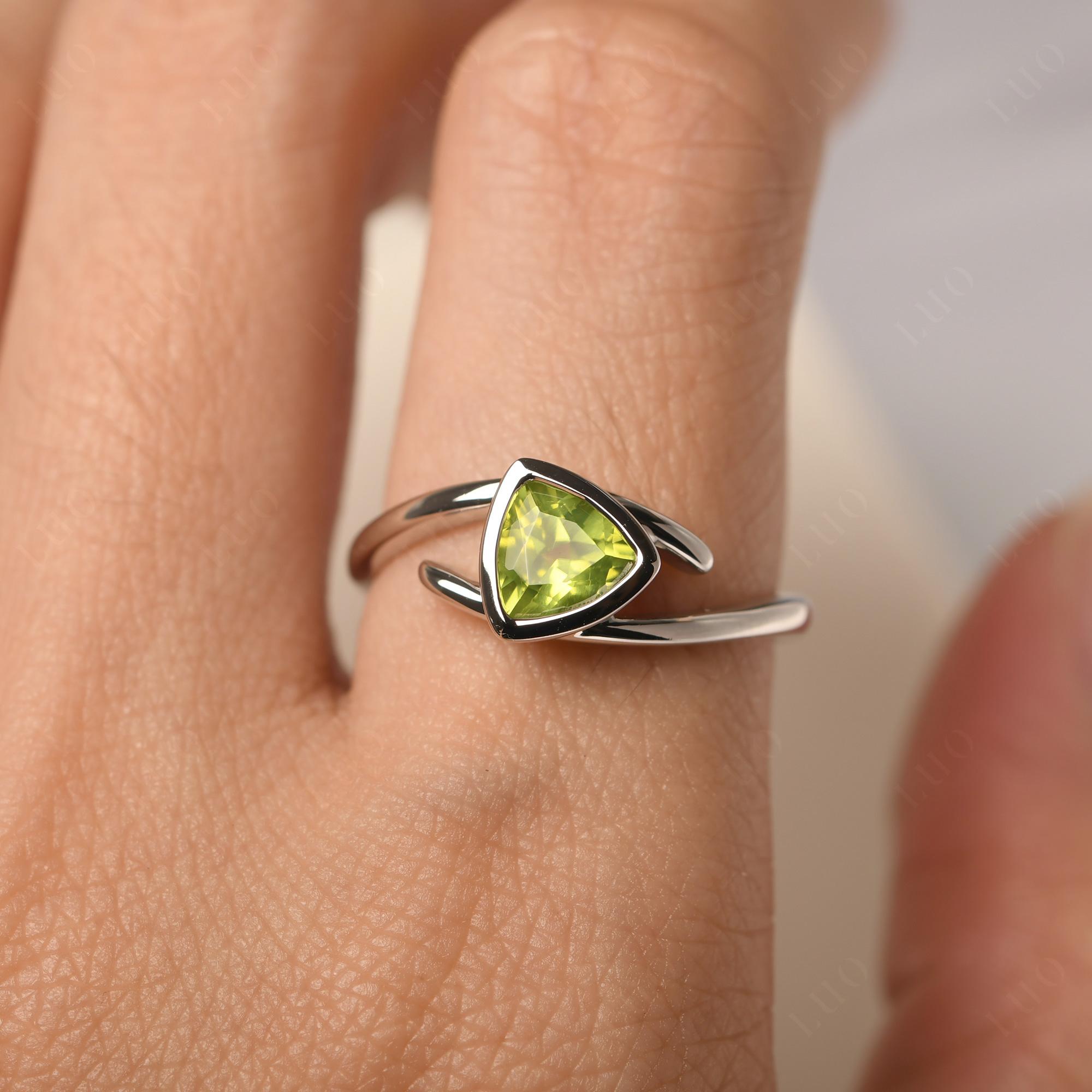 Peridot Bezel Set Bypass Solitaire Ring - LUO Jewelry