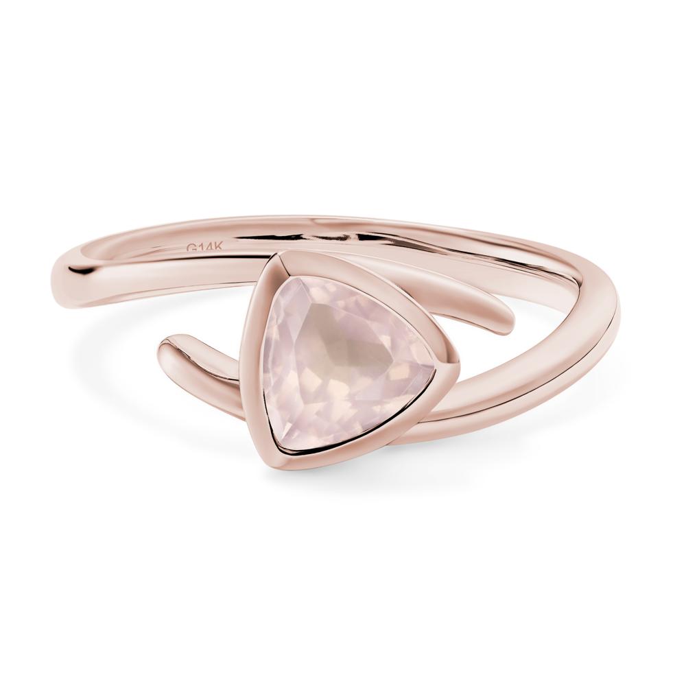Rose Quartz Bezel Set Bypass Solitaire Ring - LUO Jewelry #metal_14k rose gold