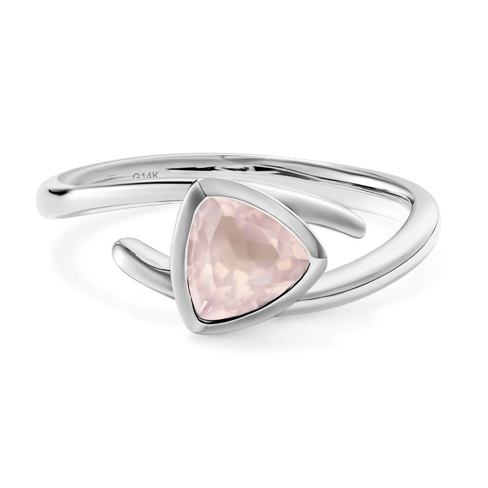 Rose Quartz Bezel Set Bypass Solitaire Ring - LUO Jewelry #metal_14k white gold