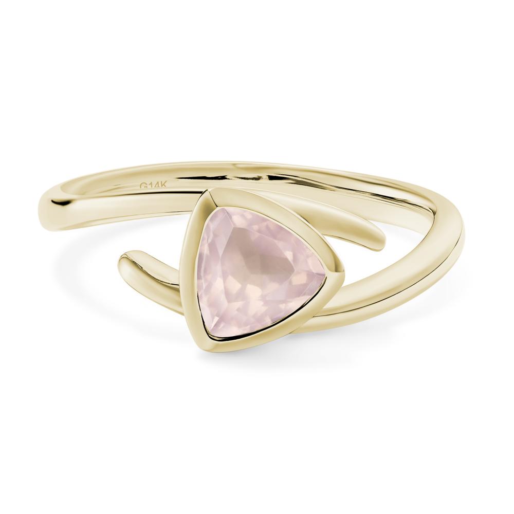Rose Quartz Bezel Set Bypass Solitaire Ring - LUO Jewelry #metal_14k yellow gold