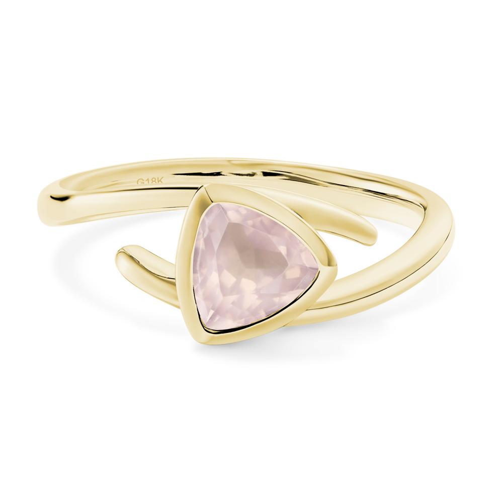 Rose Quartz Bezel Set Bypass Solitaire Ring - LUO Jewelry #metal_18k yellow gold