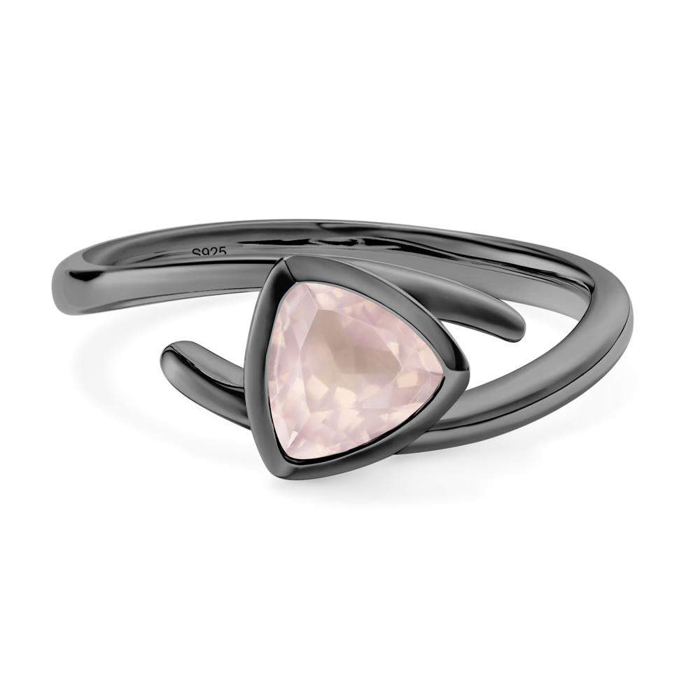 Rose Quartz Bezel Set Bypass Solitaire Ring - LUO Jewelry #metal_black finish sterling silver