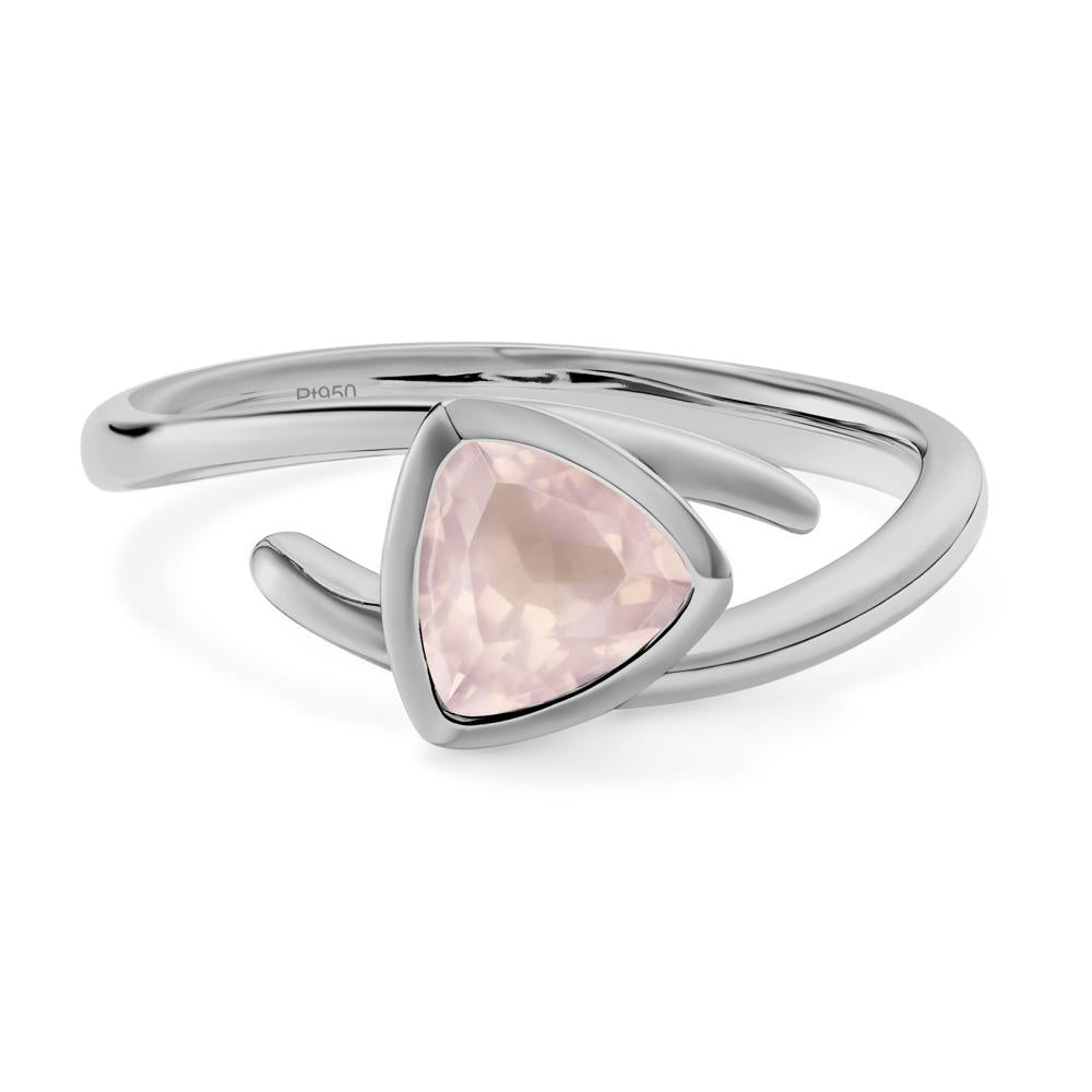 Rose Quartz Bezel Set Bypass Solitaire Ring - LUO Jewelry #metal_platinum