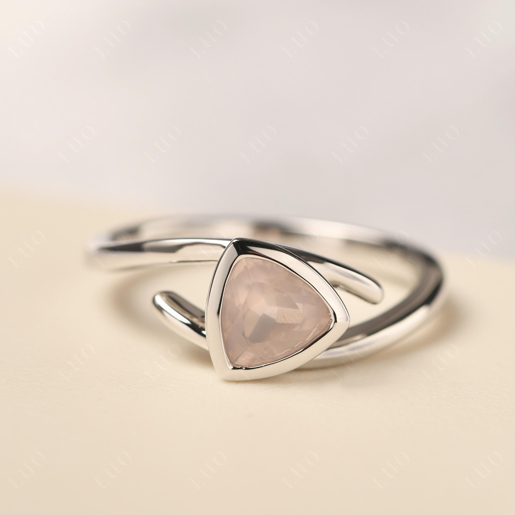 Rose Quartz Bezel Set Bypass Solitaire Ring - LUO Jewelry