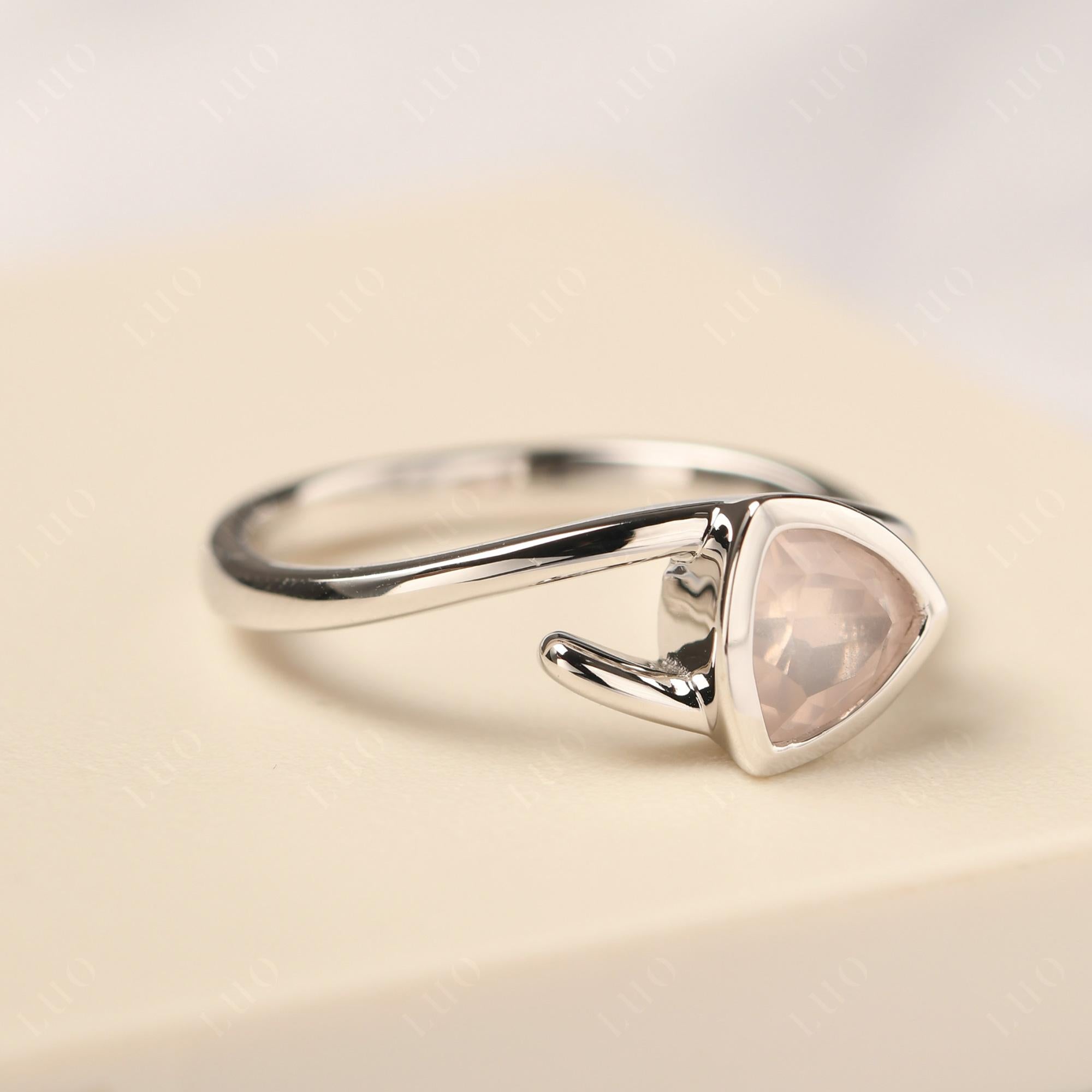 Rose Quartz Bezel Set Bypass Solitaire Ring - LUO Jewelry