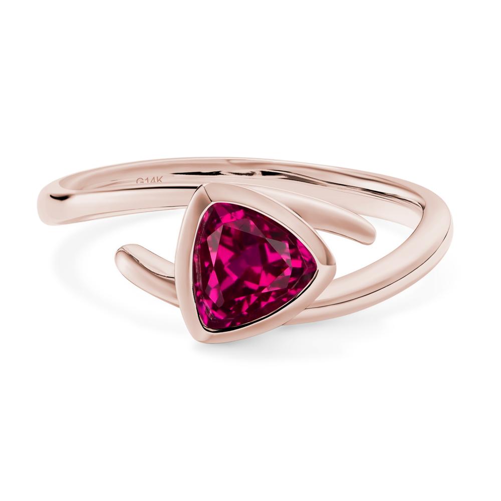 Lab Grown Ruby Bezel Set Bypass Solitaire Ring - LUO Jewelry #metal_14k rose gold