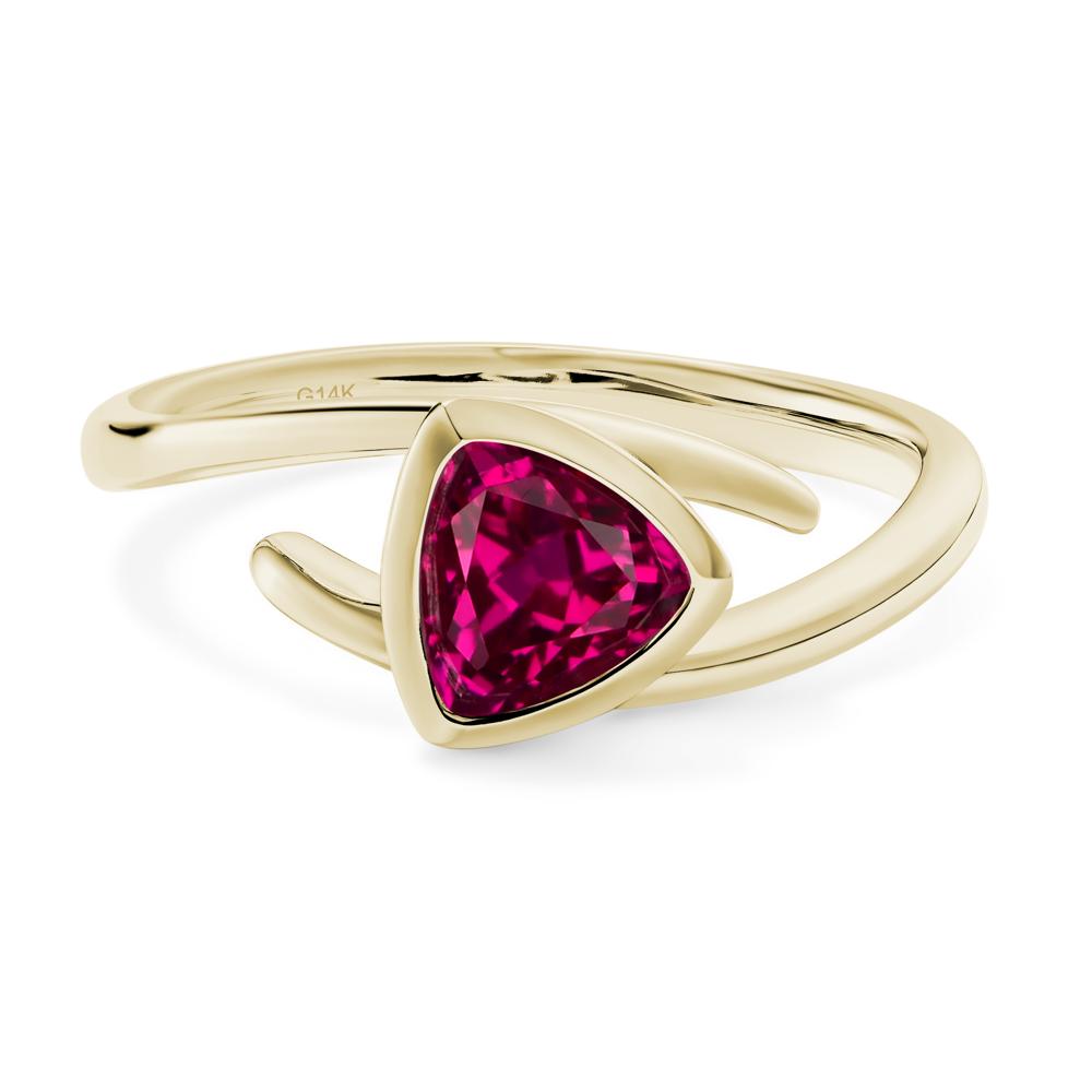 Lab Grown Ruby Bezel Set Bypass Solitaire Ring - LUO Jewelry #metal_14k yellow gold