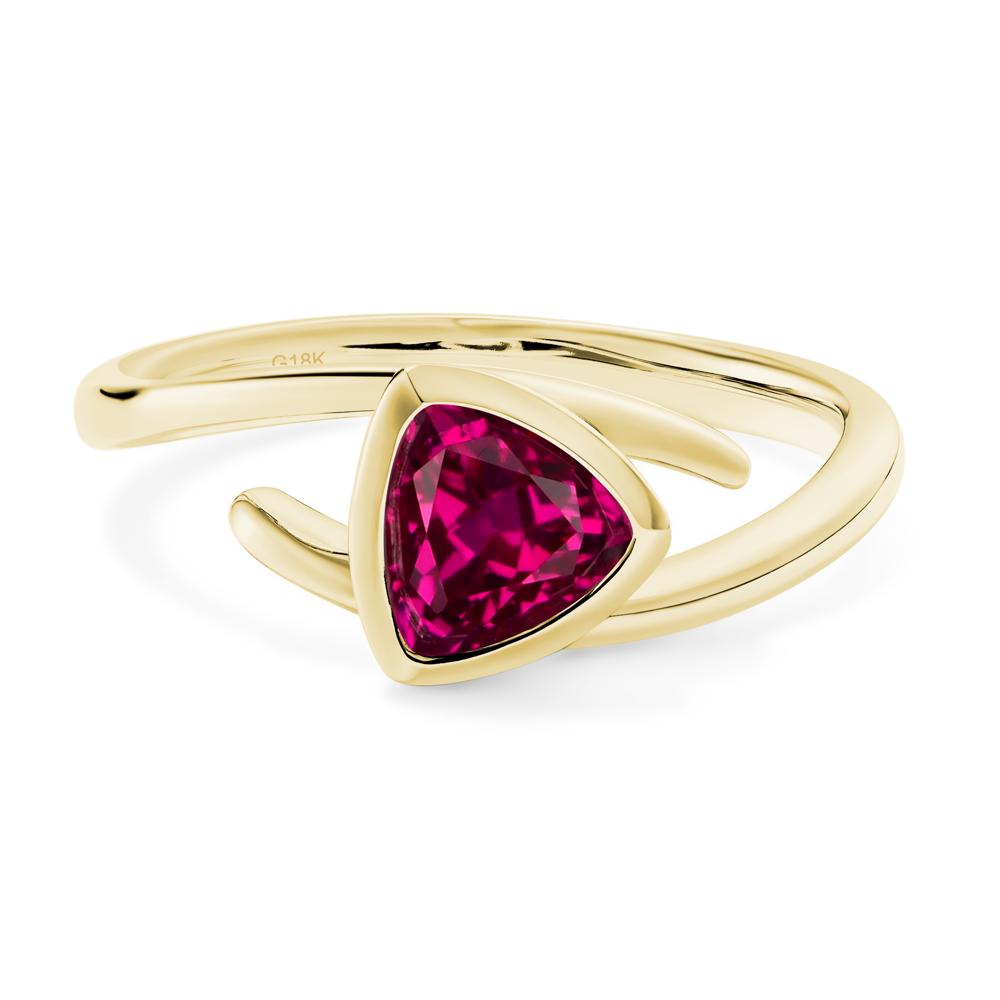 Lab Grown Ruby Bezel Set Bypass Solitaire Ring - LUO Jewelry #metal_18k yellow gold