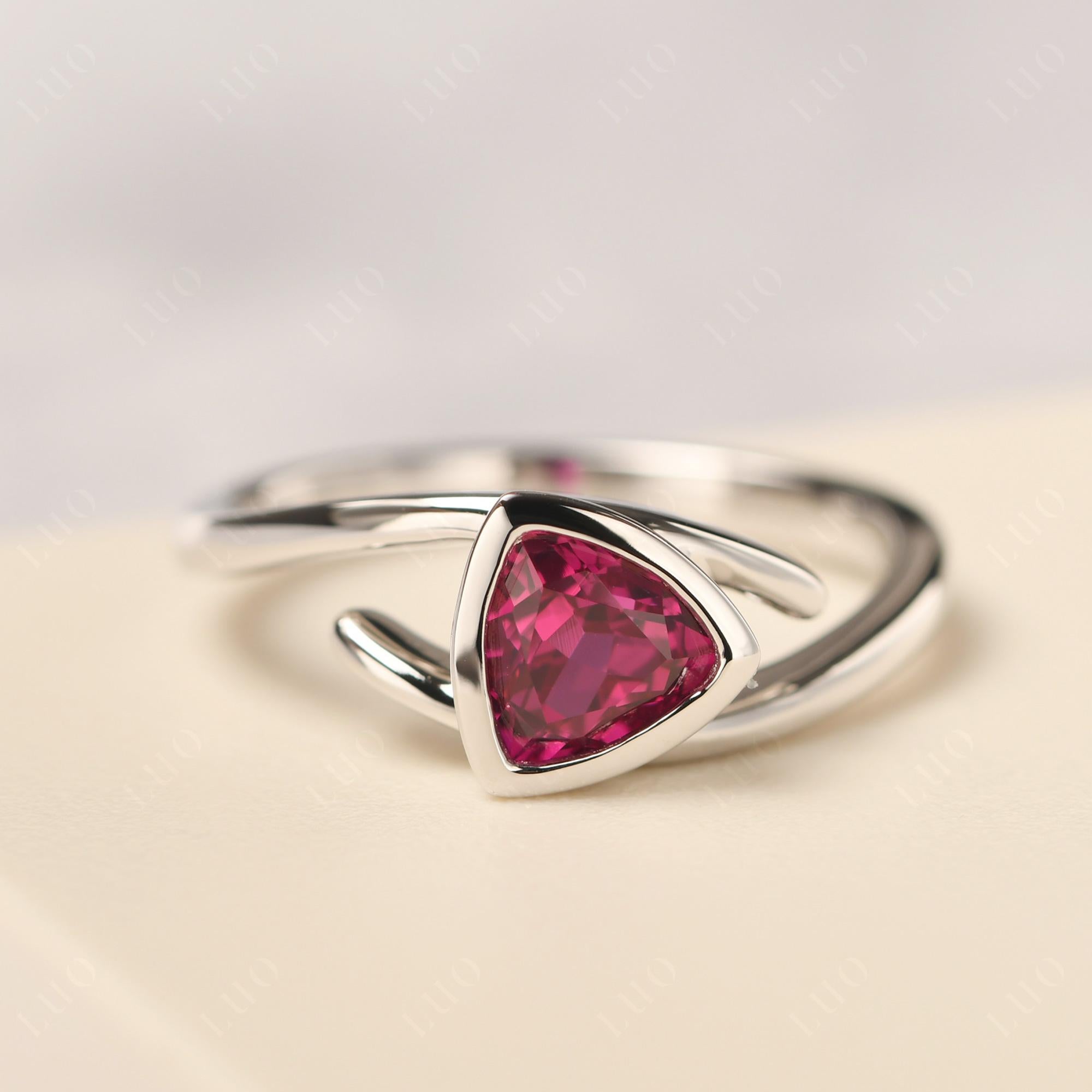 Lab Grown Ruby Bezel Set Bypass Solitaire Ring - LUO Jewelry