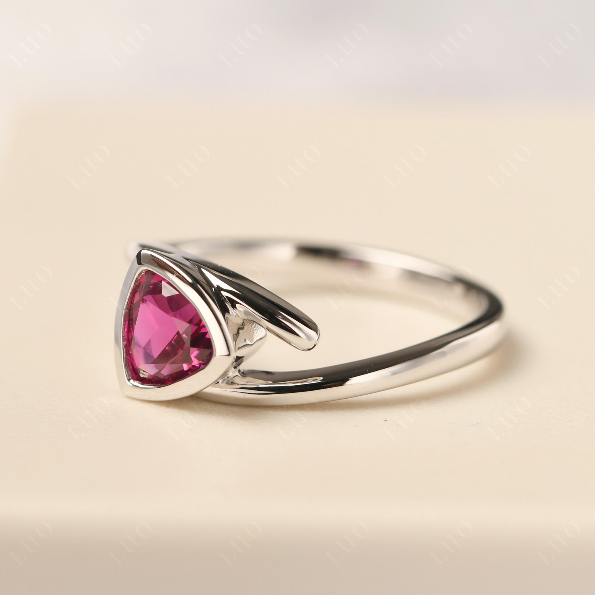 Lab Grown Ruby Bezel Set Bypass Solitaire Ring - LUO Jewelry