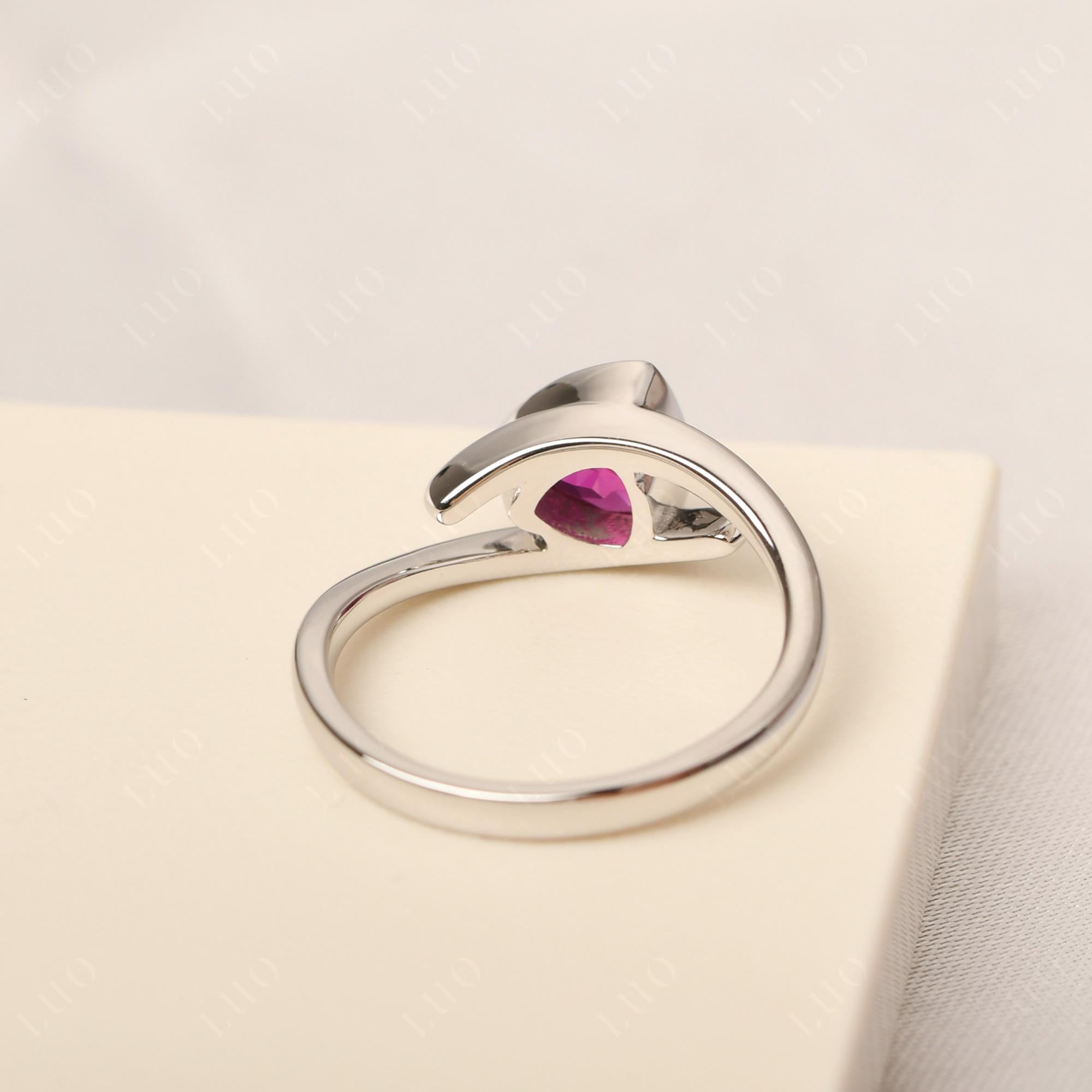 Lab Grown Ruby Bezel Set Bypass Solitaire Ring - LUO Jewelry