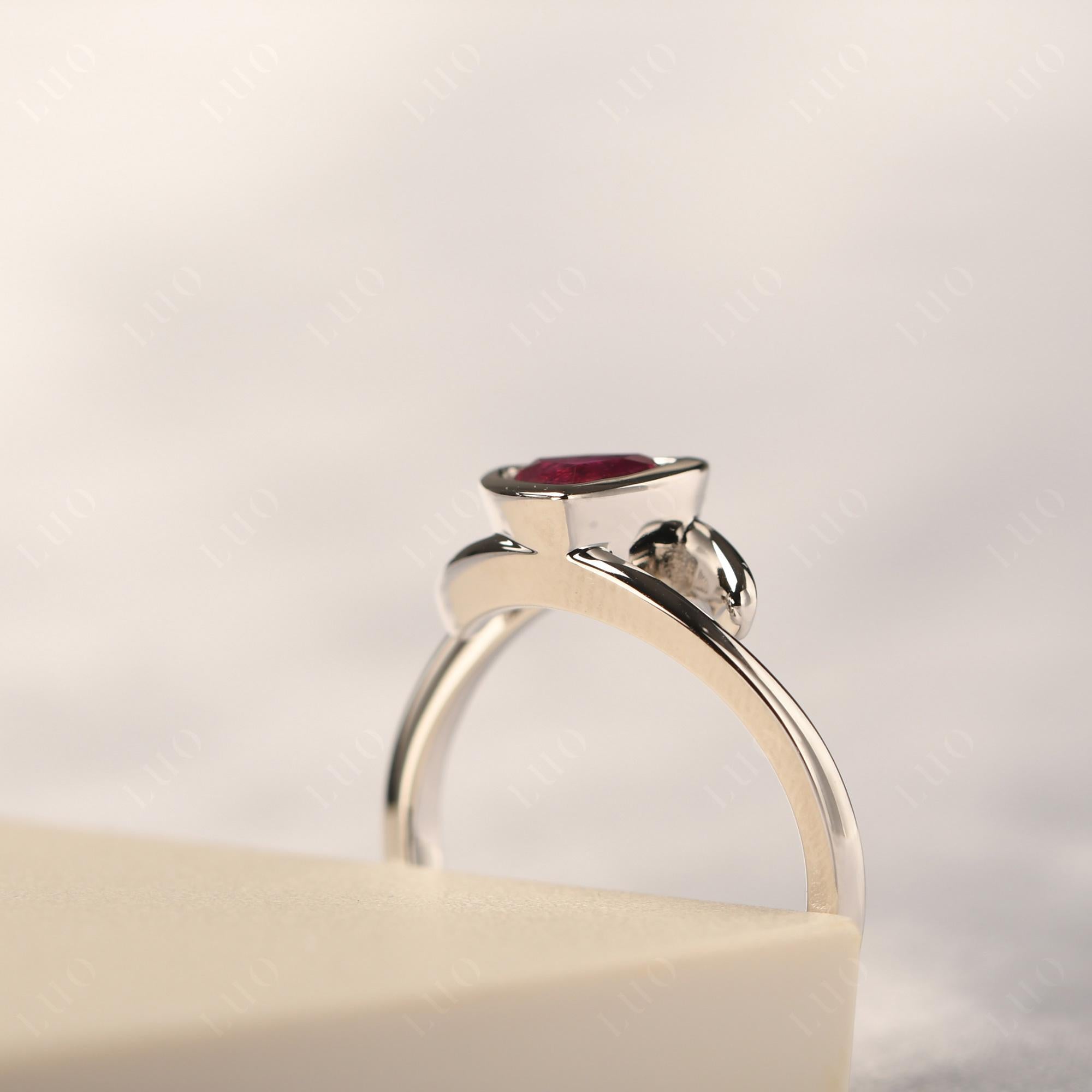 Lab Grown Ruby Bezel Set Bypass Solitaire Ring - LUO Jewelry