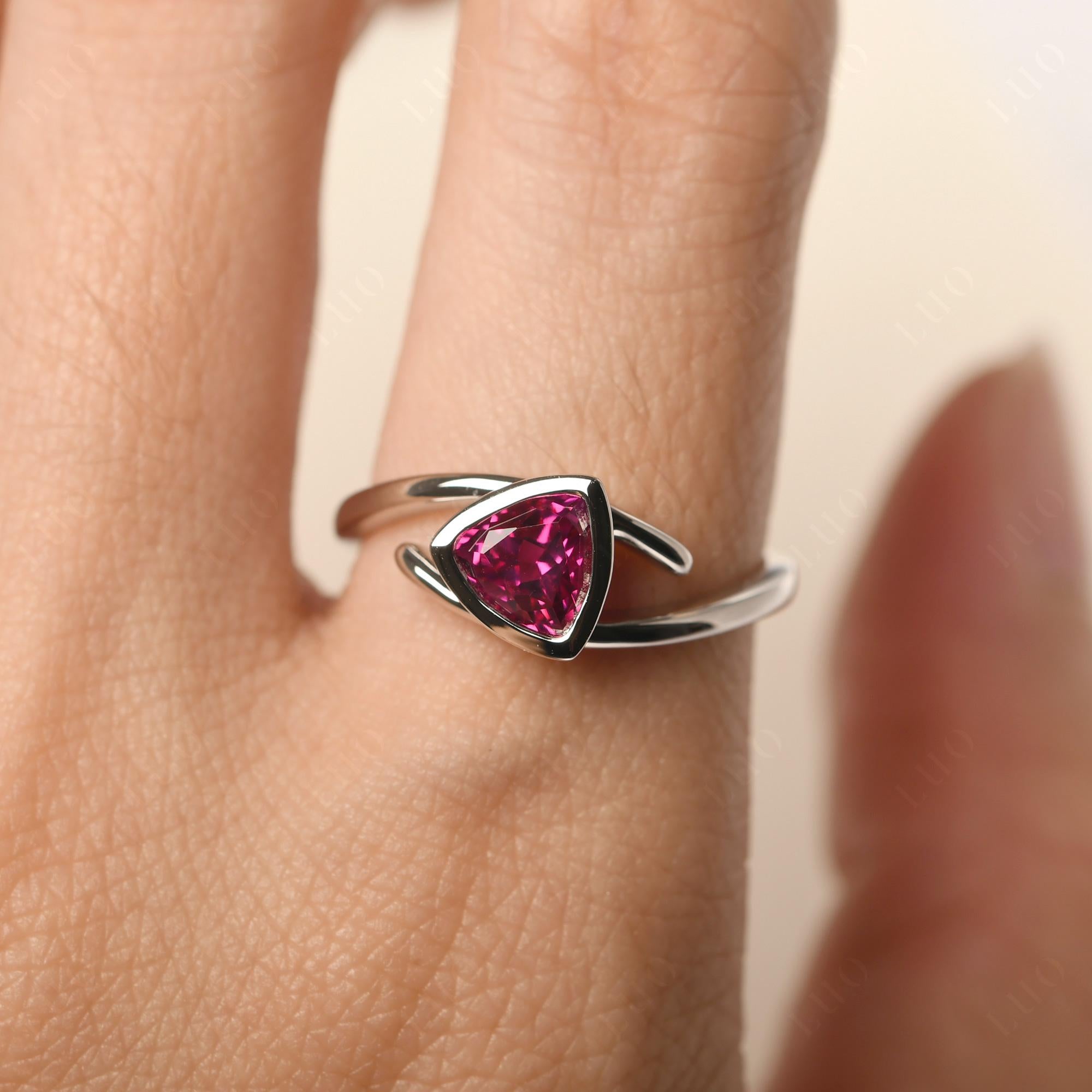 Lab Grown Ruby Bezel Set Bypass Solitaire Ring - LUO Jewelry