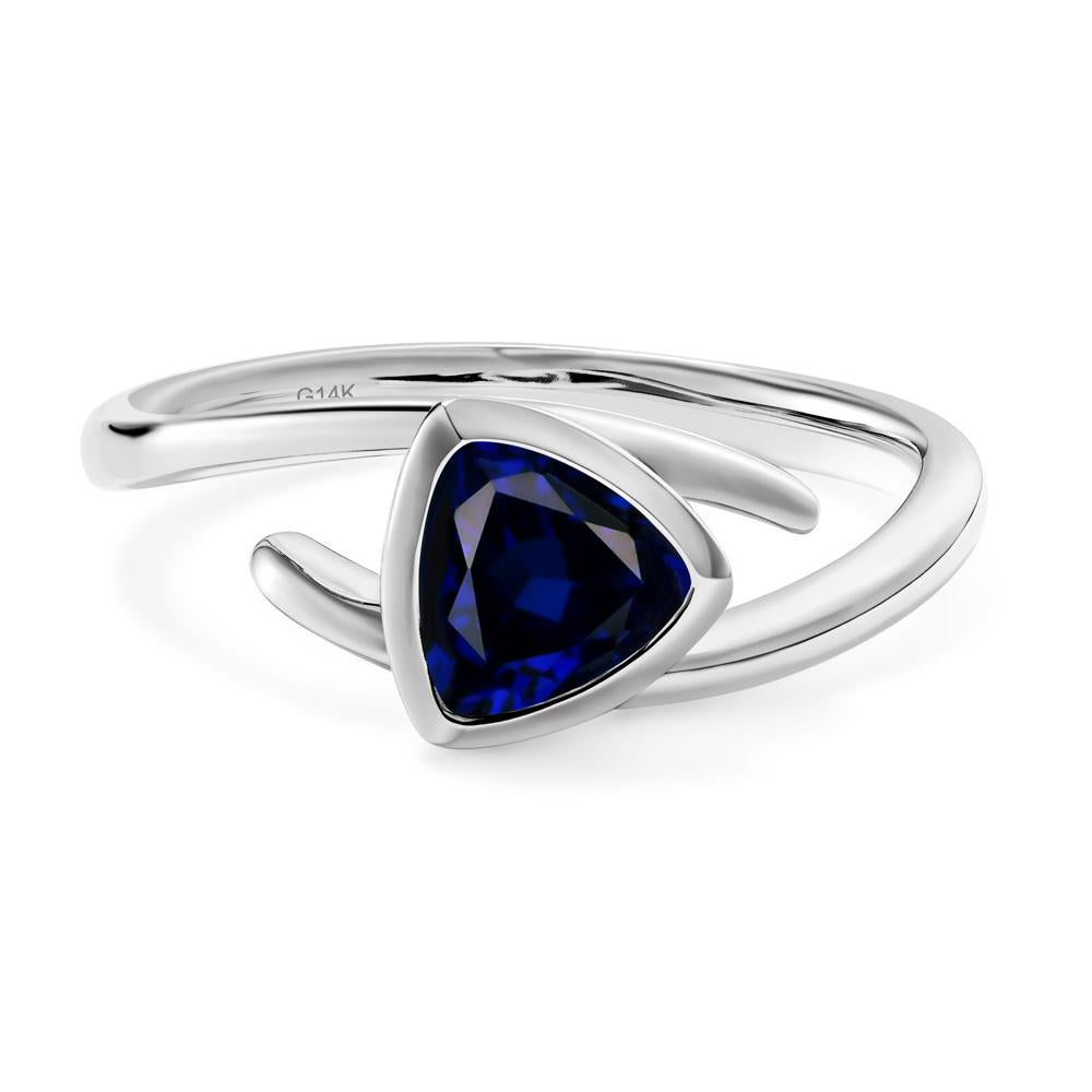 Lab Created Sapphire Bezel Set Bypass Solitaire Ring - LUO Jewelry #metal_14k white gold
