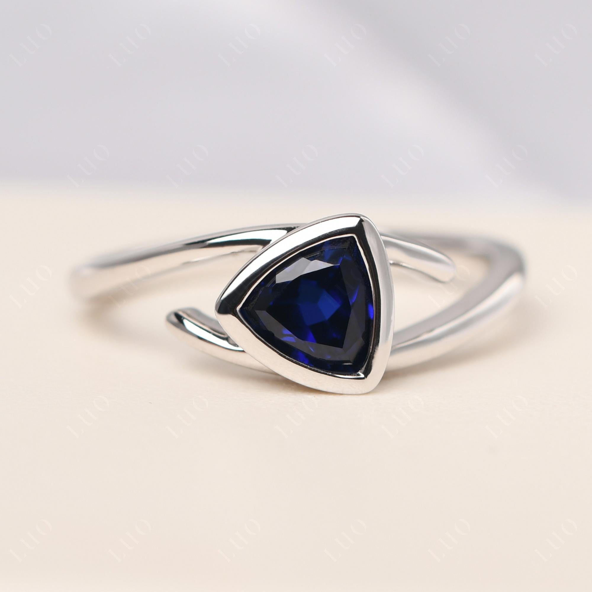 Lab Created Sapphire Bezel Set Bypass Solitaire Ring - LUO Jewelry