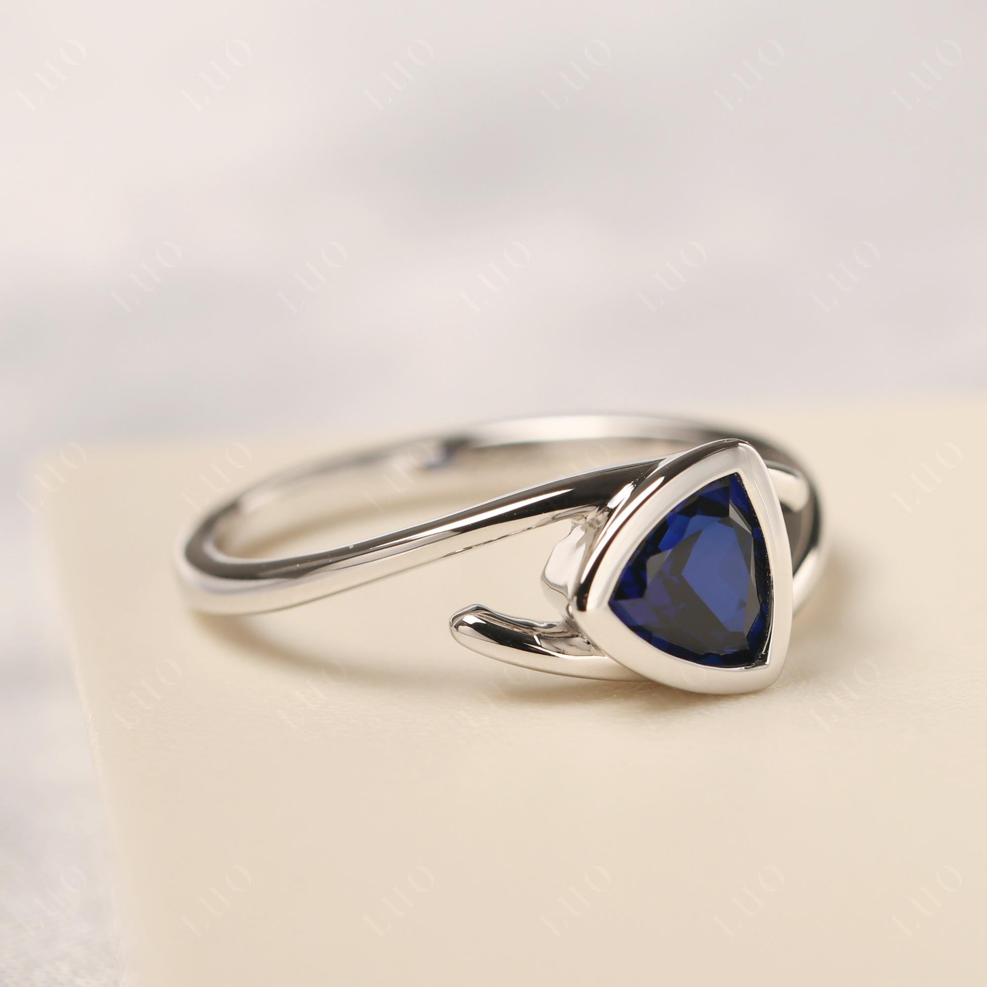 Lab Created Sapphire Bezel Set Bypass Solitaire Ring - LUO Jewelry