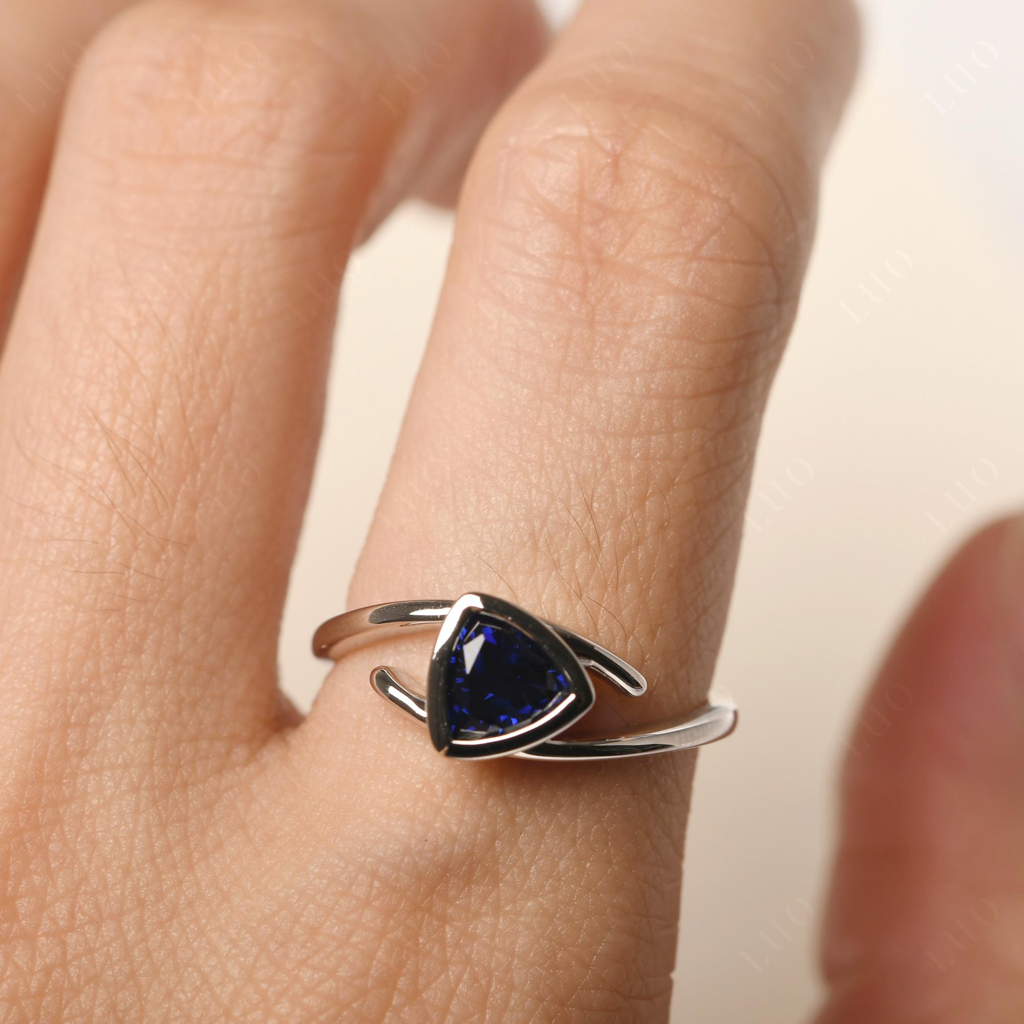Lab Created Sapphire Bezel Set Bypass Solitaire Ring - LUO Jewelry