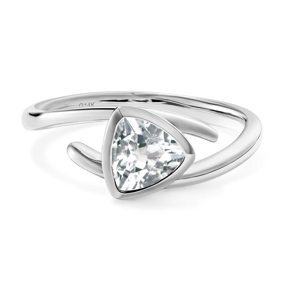 White Topaz Bezel Set Bypass Solitaire Ring - LUO Jewelry #metal_14k white gold
