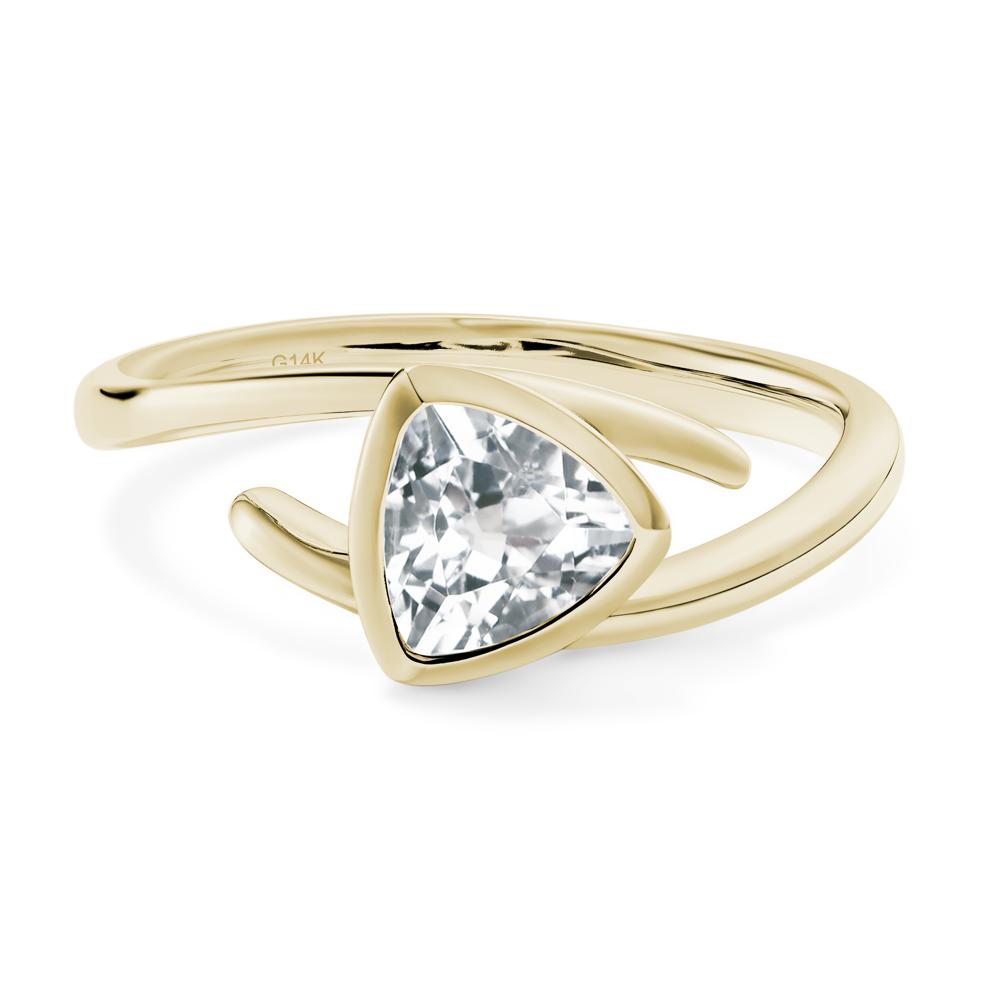 White Topaz Bezel Set Bypass Solitaire Ring - LUO Jewelry #metal_14k yellow gold