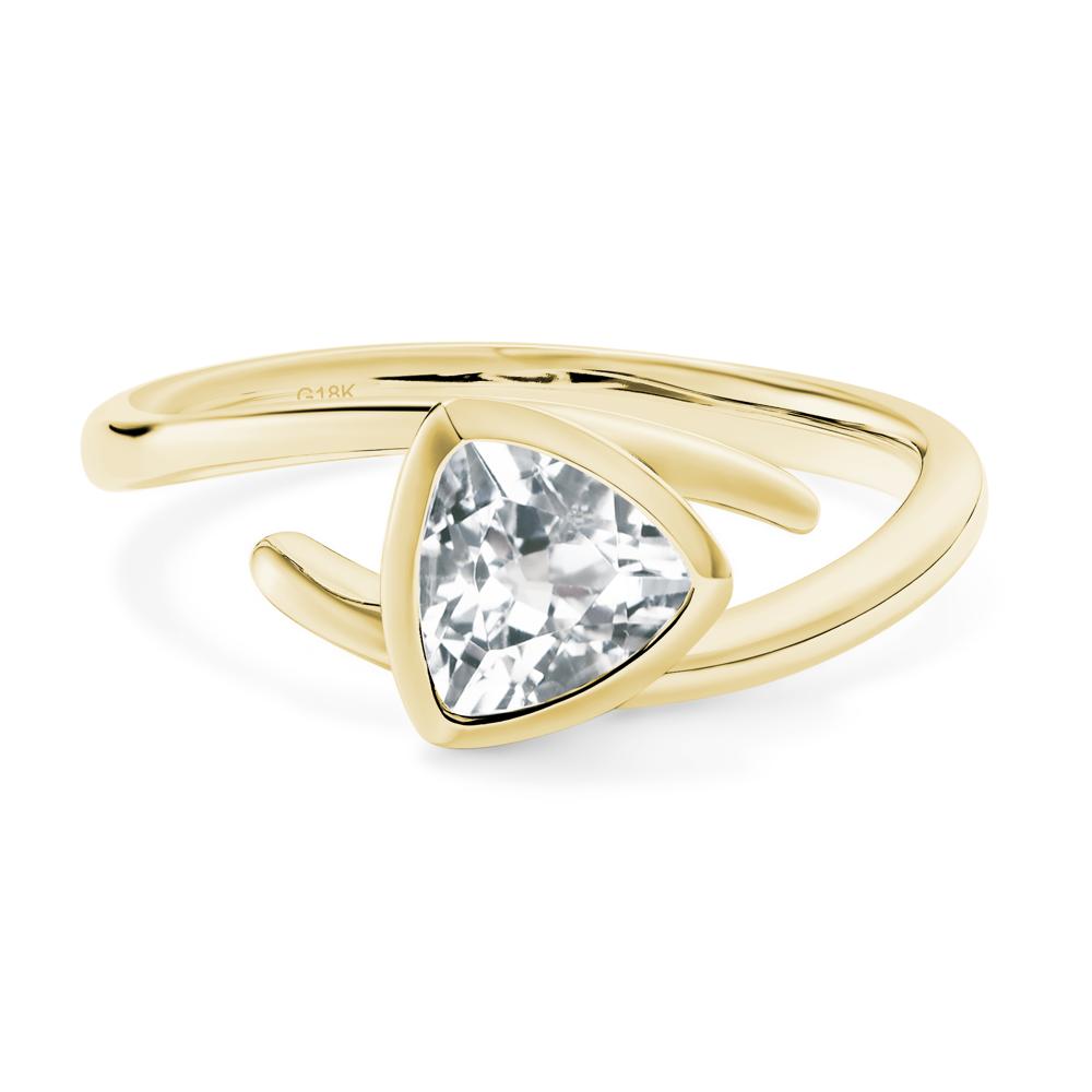 White Topaz Bezel Set Bypass Solitaire Ring - LUO Jewelry #metal_18k yellow gold