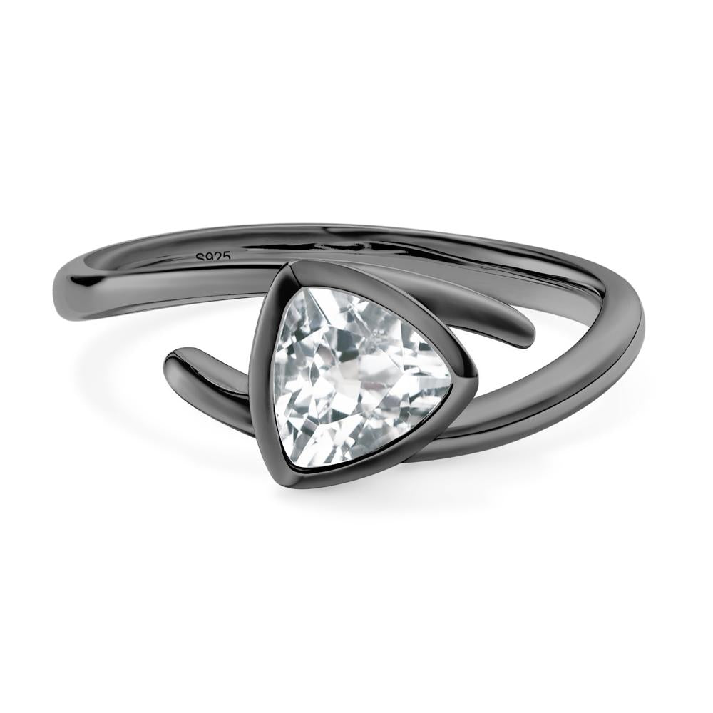 White Topaz Bezel Set Bypass Solitaire Ring - LUO Jewelry #metal_black finish sterling silver
