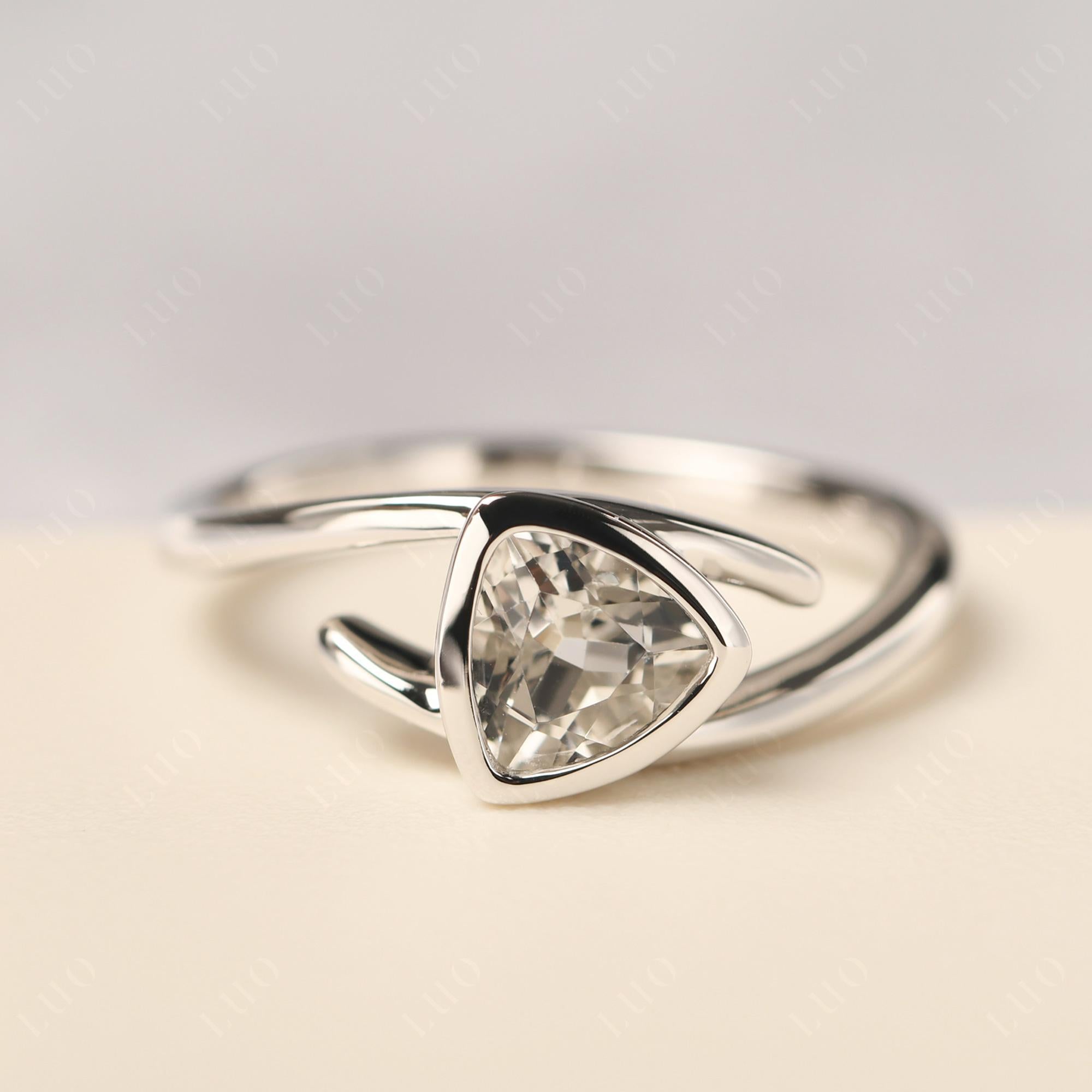 White Topaz Bezel Set Bypass Solitaire Ring - LUO Jewelry
