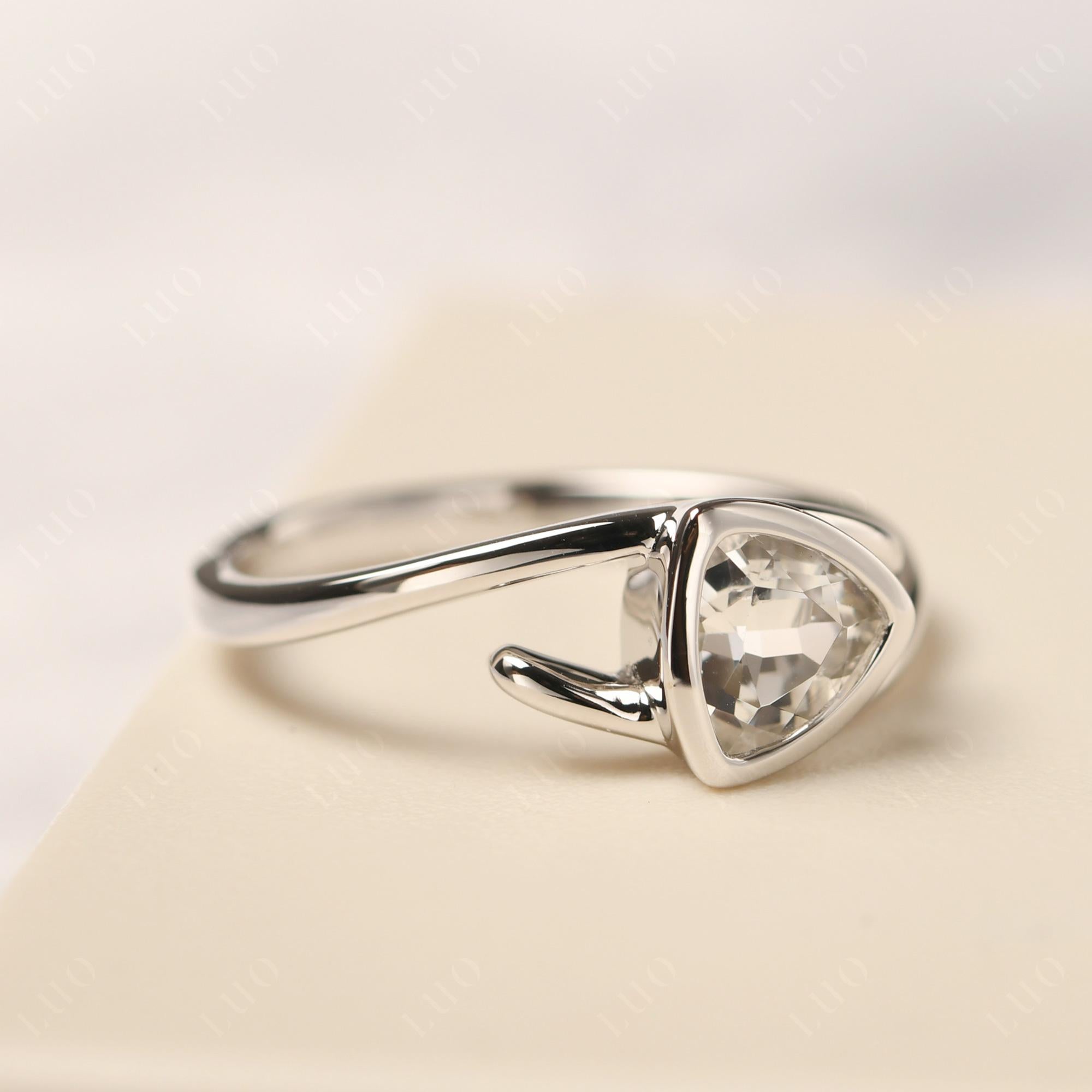 White Topaz Bezel Set Bypass Solitaire Ring - LUO Jewelry