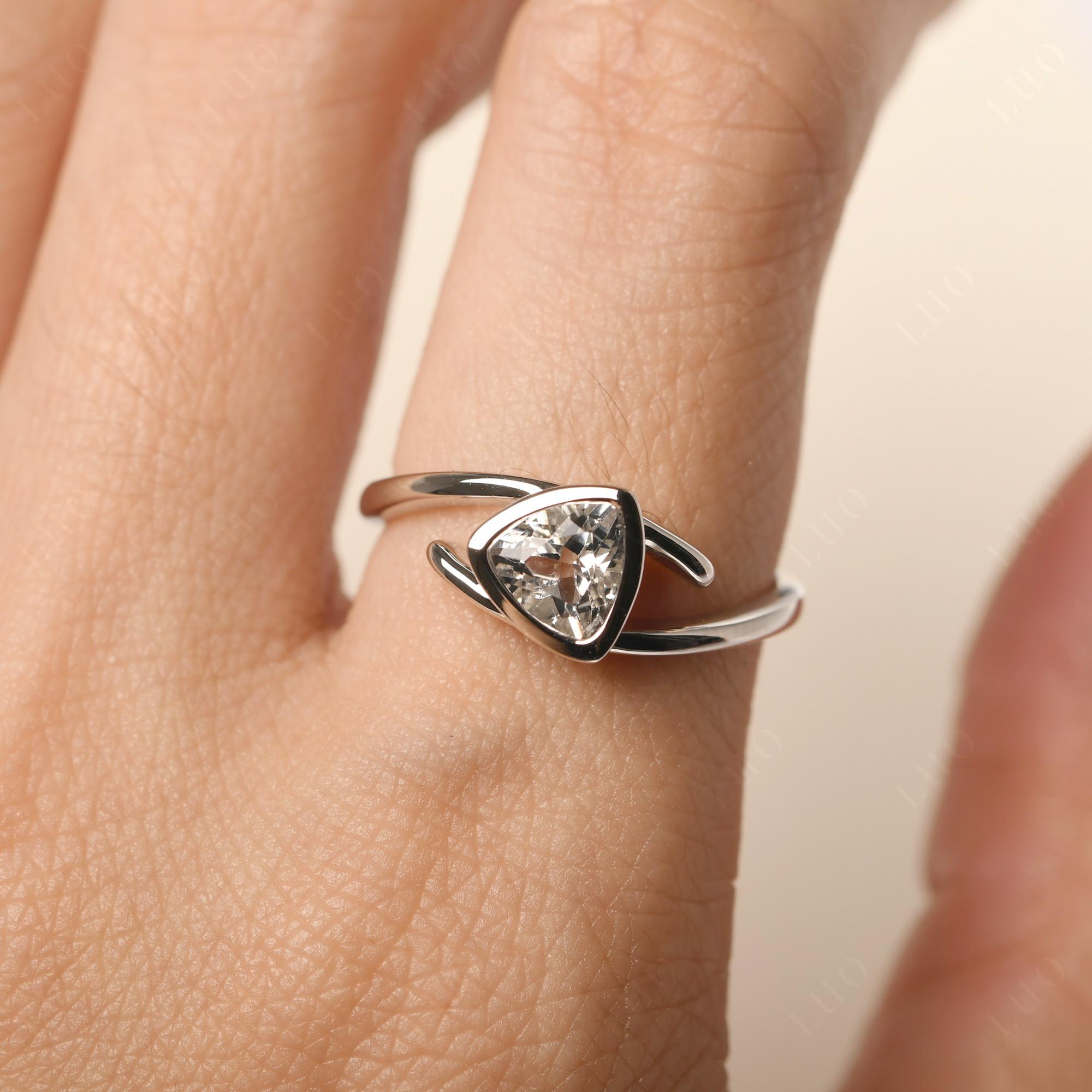 White Topaz Bezel Set Bypass Solitaire Ring - LUO Jewelry