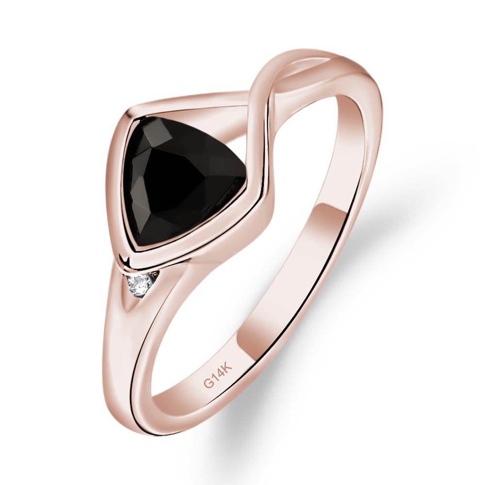 Trillion Cut Simple Black Stone Ring - LUO Jewelry #metal_14k rose gold
