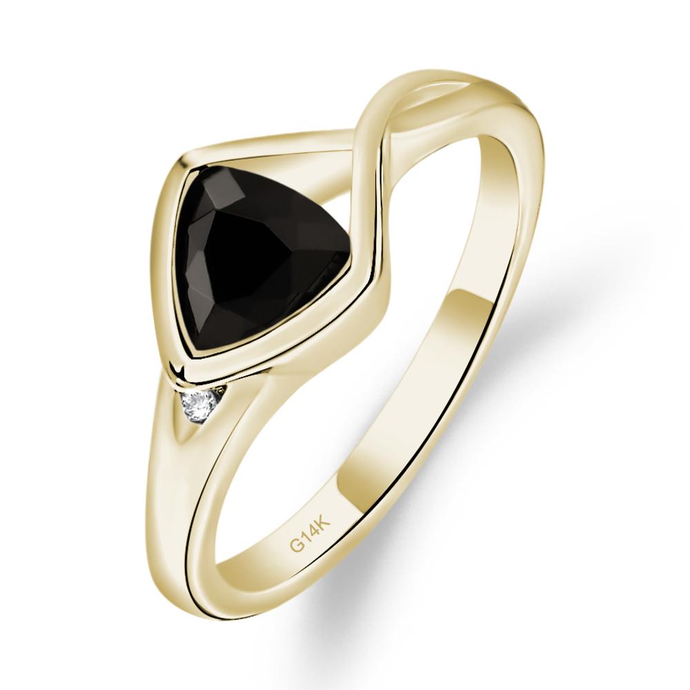 Trillion Cut Simple Black Stone Ring - LUO Jewelry #metal_14k yellow gold