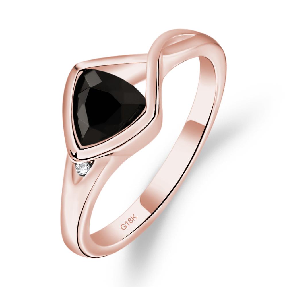 Trillion Cut Simple Black Stone Ring - LUO Jewelry #metal_18k rose gold