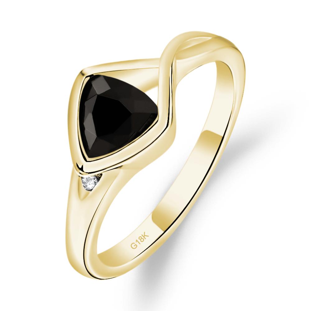 Trillion Cut Simple Black Stone Ring - LUO Jewelry #metal_18k yellow gold