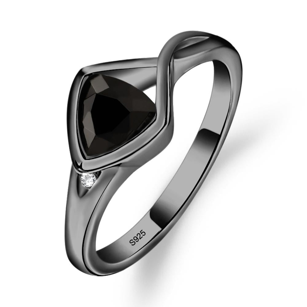 Trillion Cut Simple Black Stone Ring - LUO Jewelry #metal_black finish sterling silver