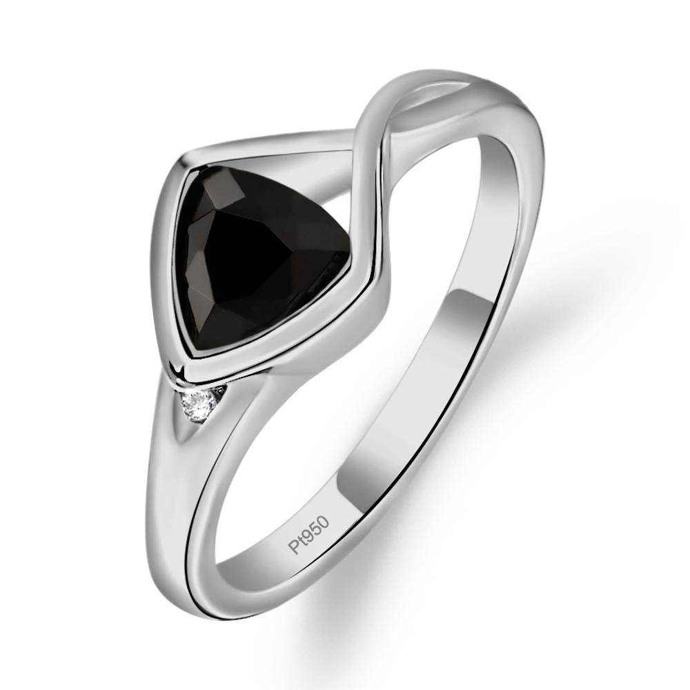 Trillion Cut Simple Black Stone Ring - LUO Jewelry #metal_platinum