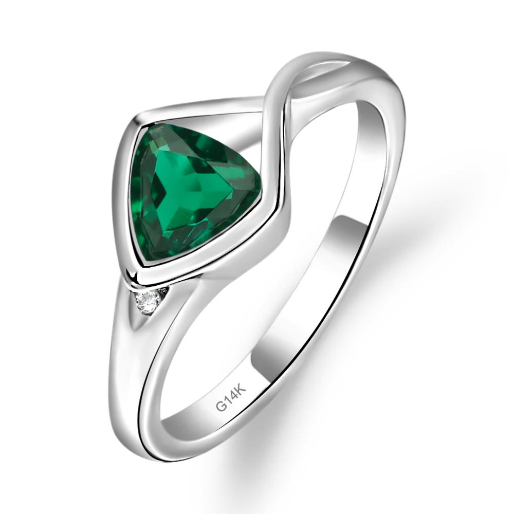 Trillion Cut Simple Emerald Ring - LUO Jewelry #metal_14k white gold