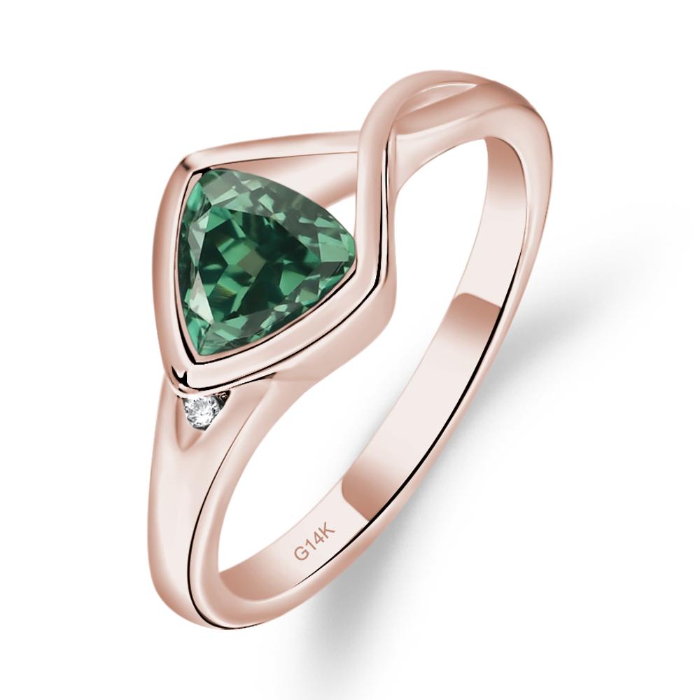 Trillion Cut Simple Lab Grown Green Sapphire Ring - LUO Jewelry #metal_14k rose gold